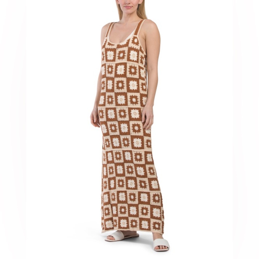 Solitaire Granny Square Crochet Maxi Cover Up Dress